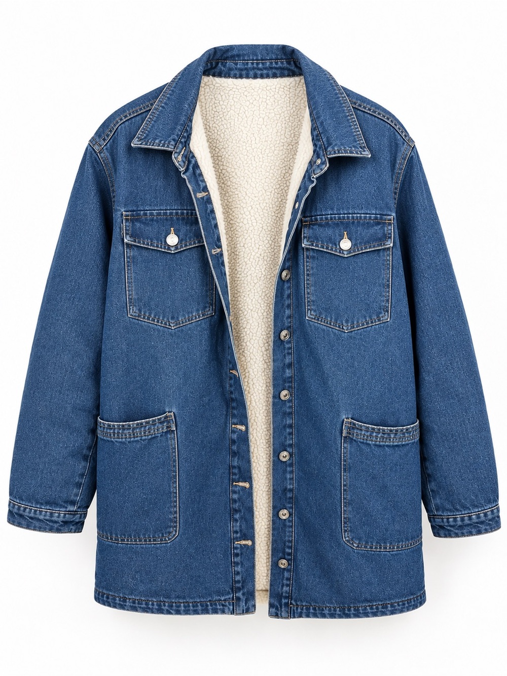 MENGSHENG | Sherpa Lined Denim Jacket Coat | Oversized Blue Jean Jacket | Size L